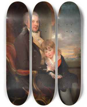 Triptych art skateboard deck of Sir William Beechey Edward George Lind And His Son Montague by Sir William Beechey (1753-1839)