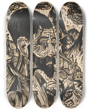 Triptych art skateboard deck of Ernst Ludwig Kirchner Sennkopf Martin Schmied by Ernst Ludwig Kirchner (1880-1938)