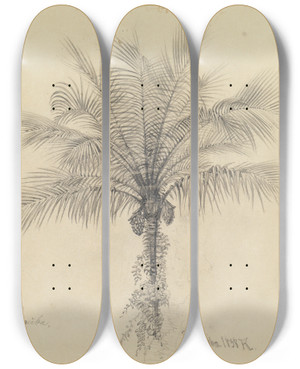 Triptych art skateboard deck of Ferdinand Keller Palmstudie Ii by Ferdinand Keller (1842-1922)