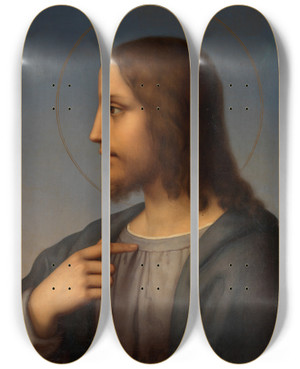 Triptych art skateboard deck of Marie Ellenrieder Brustbild Christi Im Profil by Marie Ellenrieder (1791-1863)