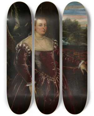 Triptych art skateboard deck of Workshop Of Jacopo Tintoretto Portrait Of Dogaressa Morosina Morosini by Workshop Of Jacopo Tintoretto (1518-1594)