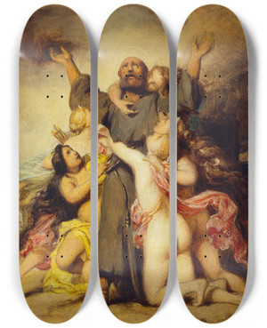 Triptych art skateboard deck of Paul Delaroche The Temptation Of Saint Anthony by Paul Delaroche (1797-1856)