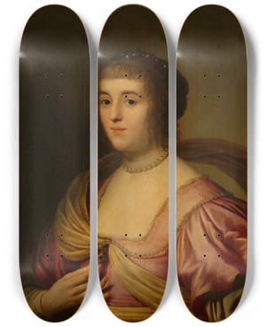 Triptych art skateboard deck of Gerard Van Honthorst Portrait Of Amalia Van Solms by Gerard Van Honthorst (1592-1656)