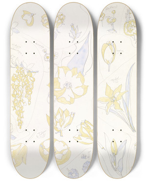 Triptych art skateboard deck of Theo Colenbrander Ontwerpen Voor Aardewerkdecoratie Zes Tulpen En Andere Bloemen by Theo Colenbrander (1841-1930)