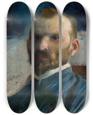 Triptych art skateboard deck of Leon Wyczkowski Selfportrait_3 by Leon Wyczolkowski (1852-1936)