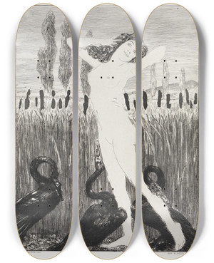 Triptych art skateboard deck of Max Klinger Am See Zelt Opus Xiv 1 Teil Nr 3 by Max Klinger (1857-1920)
