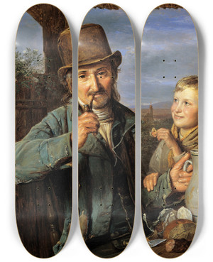 Triptych art skateboard deck of Ferdinand Georg Waldmller Taglhner Mit Seinem Sohn by Ferdinand Georg Waldmuller (1793-1865)