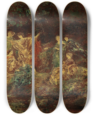 Triptych art skateboard deck of Adolphe Monticelli Festivit Le Symposium by Adolphe Monticelli (1824-1886)