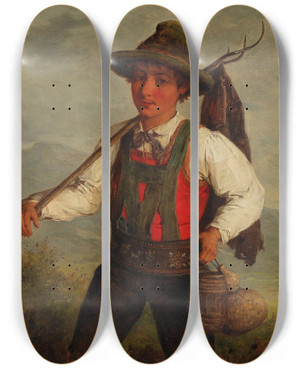 Triptych art skateboard deck of Josef Bche A Peasant On The Way To The Field by Josef Buche (1848-1917)