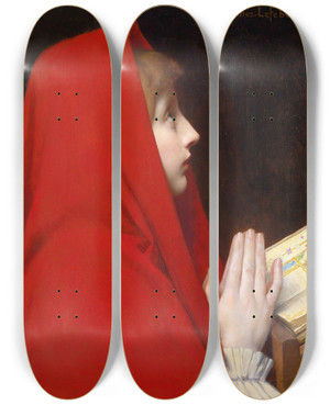 Triptych art skateboard deck of Jules Joseph Lefebvre The Red Cloak by Jules Joseph Lefebvre (1836-1911)