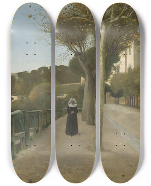 Triptych art skateboard deck of Christian Skredsvig View From Rome by Christian Skredsvig (1854-1924)