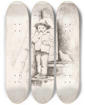 Triptych art skateboard deck of Carl Bloch The Boy On The Stairs by Carl Bloch (1834-1890)