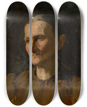 Triptych art skateboard deck of Udovt Pitthordt Head Study Of A Woman_2 by udovt Pitthordt (1860-1946)