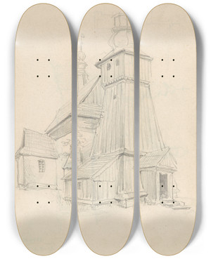 Triptych art skateboard deck of Stanisaw Wyspiaski Koci W Mystkowie by Stanislaw Wyspianski (1869-1907)
