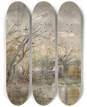 Triptych art skateboard deck of John Francis Murphy Landscape_1 by John Francis Murphy (1853-1921)