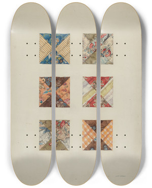 Triptych art skateboard deck of John Osbold Quilt Swatches by John Osbold