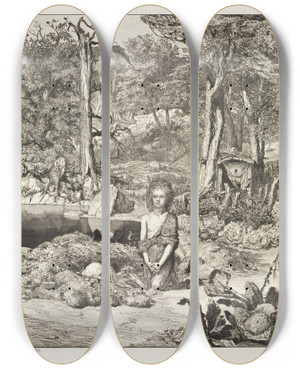 Triptych art skateboard deck of Max Klinger Simplicius Am Grabe Des Einsiedlers Intermezzi Opus Iv Blatt 8 by Max Klinger (1857-1920)