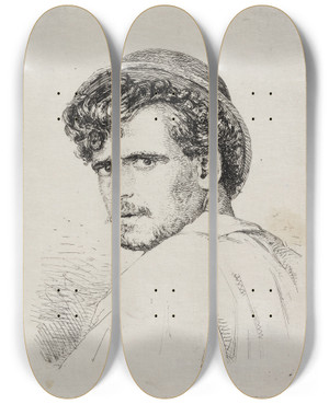Triptych art skateboard deck of Carl Bloch Head Of An Italian by Carl Bloch (1834-1890)