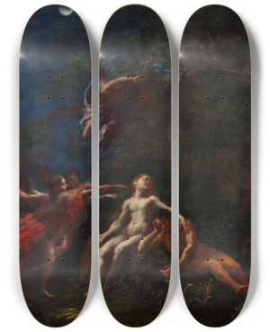 Triptych art skateboard deck of Giacomo Del Po Sleep Of Adam And Eve by Giacomo Del Po (1654-1726)