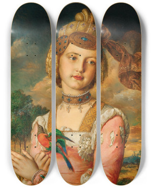 Triptych art skateboard deck of Johann Baptist Reiter Portrait Of His Daughter Alexandrine Lexi As A Young Noblewoman by Johann Baptist Reiter (1813-1890)