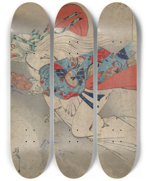 Triptych art skateboard deck of Tsukioka Yoshitoshi Ibaraki_2 by Tsukioka Yoshitoshi (1839-1892)