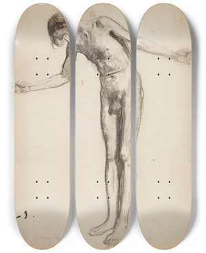 Triptych art skateboard deck of Jzef Mehoffer Study For The Figure Of Christ Crucified by Jozef Mehoffer (1869-1946)