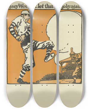 Triptych art skateboard deck of Dan Sayre Groesbeck Casey At The Bat Pl 11 by Dan Sayre Groesbeck (1878-1950)