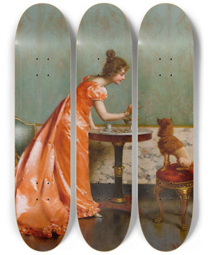 Triptych art skateboard deck of Vittorio Reggianini Unconditional Lover by Vittorio Reggianini (1858-1938)