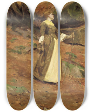 Triptych art skateboard deck of Eanger Irving Couse Portrait Of Virginia Couse by Eanger Irving Couse (1866-1936)