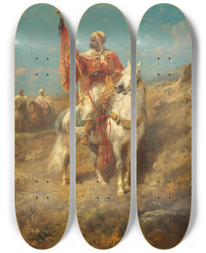 Triptych art skateboard deck of Adolf Schreyer The Standard Bearer by Adolf Schreyer (1828-1899)