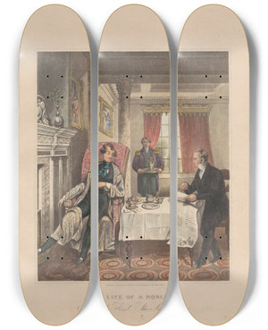 Triptych art skateboard deck of George Dawe The Inheritance by George Dawe (1781-1829)