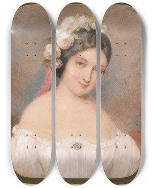 Triptych art skateboard deck of Emanuel Thomas Peter Bildnis Eines Fruleins Mit Weien Rosen Im Haar by Emanuel Thomas Peter (1799-1873)