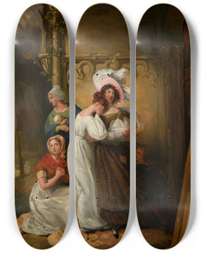 Triptych art skateboard deck of Camillejosephetienne Roqueplan Scne Dorage by Camille-Joseph-Etienne Roqueplan (1803-1855)