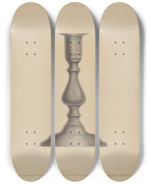 Triptych art skateboard deck of Joseph Wolins Candlestick by Joseph Wolins