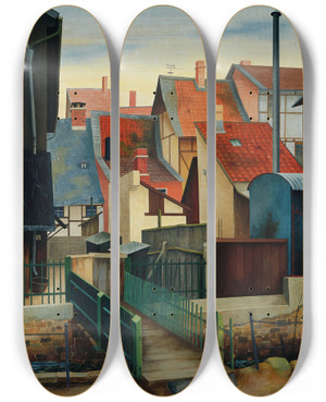 Triptych art skateboard deck of Rudolf Wacker An Der Abzucht In Goslar by Rudolf Wacker (1893-1939)