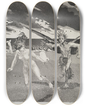 Triptych art skateboard deck of Max Klinger Der Schwanenprinz Zelt Opus Xiv 1 Teil Nr 7 by Max Klinger (1857-1920)