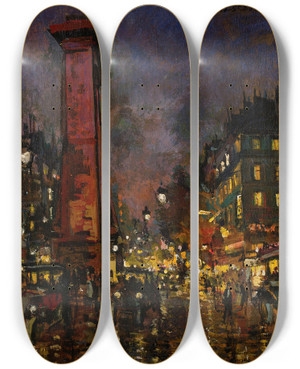 Triptych art skateboard deck of Konstantin Alexeevich Korovin La Porte Saint Denis by Konstantin Alexeevich Korovin (1861-1939)