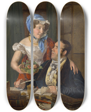Triptych art skateboard deck of Ferdinand Georg Waldmller The Cartographer Professor Josef Jttner And His Wife by Ferdinand Georg Waldmuller (1793-1865)