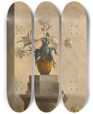 Triptych art skateboard deck of Peter Ilsted From The Artists Garden by Peter Ilsted (1861-1933)