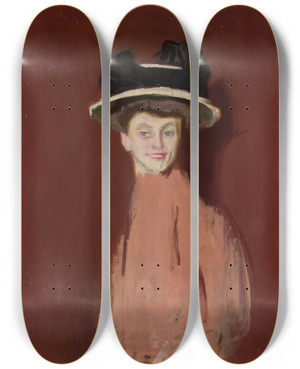 Triptych art skateboard deck of Ignacy Marek Portrait Study Of A Woman by Ignacy Marek (1874-1921)