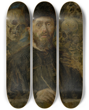 Triptych art skateboard deck of Elemr Halszhradil Self Portrait_3 by Elemir Halasz Hradil (1873-1948)