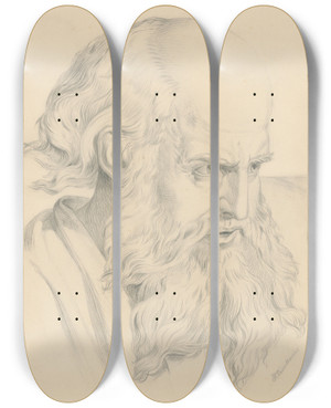 Triptych art skateboard deck of Frantiek Klimkovi The Head Of An Old Man by Frantisek Klimkovic (1826-1890)