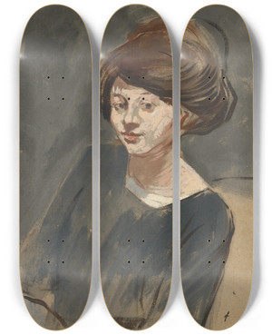 Triptych art skateboard deck of Jeanlouis Forain Portrait Of A Woman_1 by Jean Louis Forain (1852-1931)