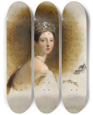 Triptych art skateboard deck of Thomas Sully Queen Victoria by Thomas Sully (1783-1872)