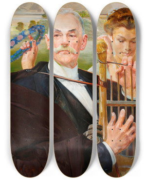 Triptych art skateboard deck of Jacek Malczewski Portrait Of Wadysaw Eleski by Jacek Malczewski (1854-1929)