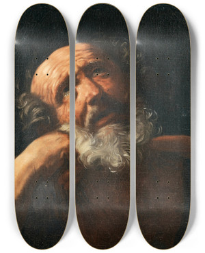 Triptych art skateboard deck of Guido Reni Saint Peter by Guido Reni (1575-1642)
