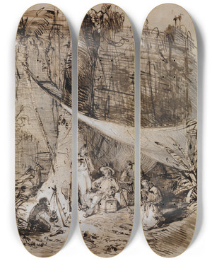 Triptych art skateboard deck of Ferdinand Keller Alexander Von Humboldt Am Orinoko by Ferdinand Keller (1842-1922)
