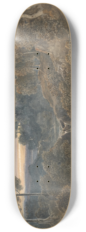 Francis Oliver Finch - Landscape with Castle, Waterfall and Stream in Foreground 8.25 inch art skate deck