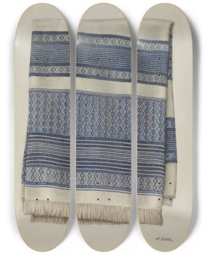 Triptych art skateboard deck of Paul Ward Homespun Tablecloth by Paul Ward (20-)