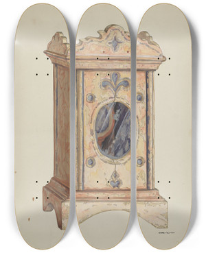 Triptych art skateboard deck of Verna Tallman Monstrance by Verna Tallman